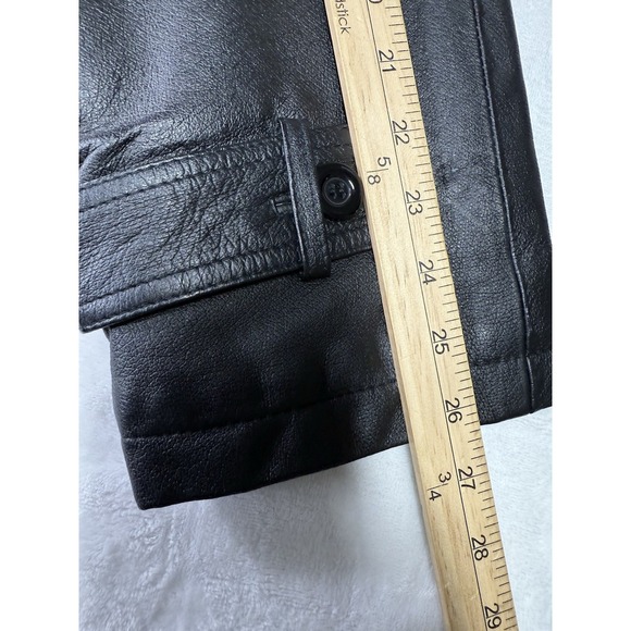 WILDA Genuine Leather Belted Trench Coat Jacket Black Mens Size XL Sherpa Liner - Picture 13 of 14